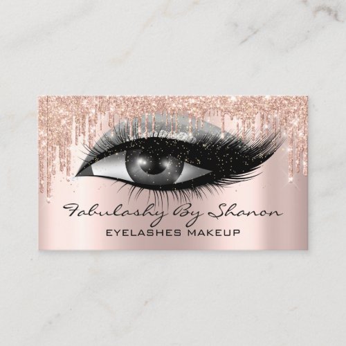 Makeup Artist Eyelashes Glitter Drips Rose Gray Business Card