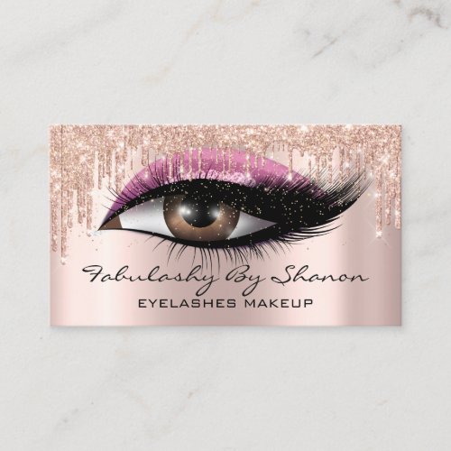 Makeup Artist Eyelashes Glitter Drips Rose Pink Business Card