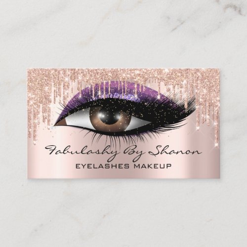 Makeup Artist Eyelashes Glitter Drips Rose Purple Business Card