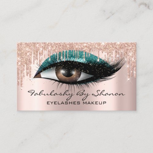 Makeup Artist Eyelashes Glitter Drips Rose Teal Business Card