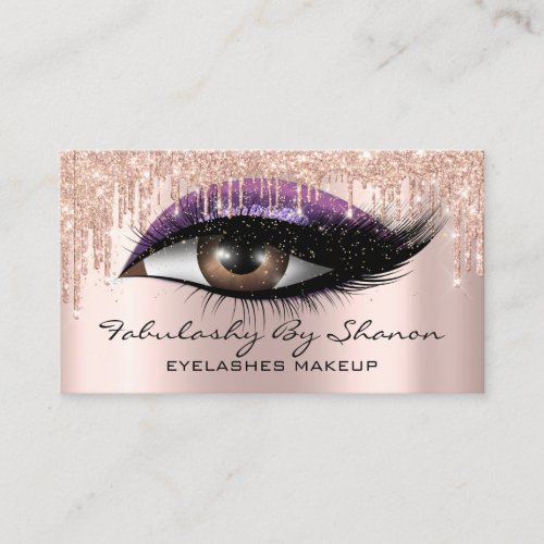 Makeup Artist Eyelashes Glitter Drips Rose Violet Business Card