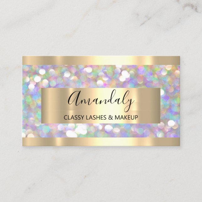 Makeup Artist Eyelashes Gold Glitter Framed Business Card (Front)