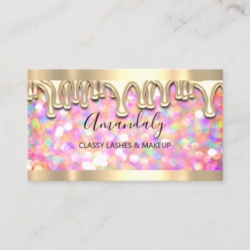 Makeup Artist Eyelashes Gold Glitter Pink Drips Business Card