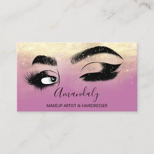 Makeup Artist Eyelashes Gold Pink Brows  Business Card