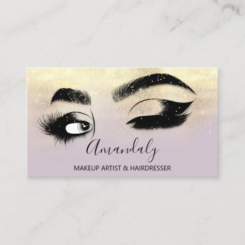 Makeup Artist Eyelashes Gold Purple Brows Business Card