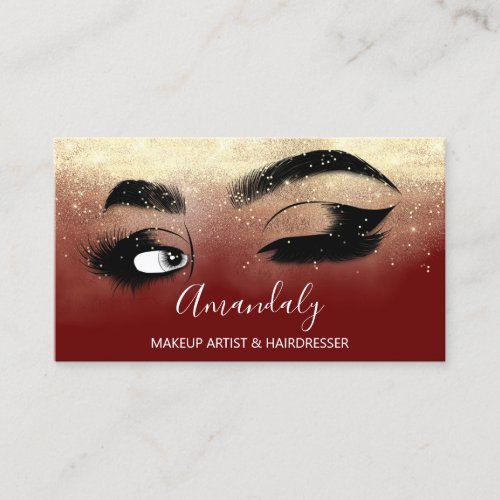 Makeup Artist Eyelashes Gold  Royal Burgundy Brow Business Card