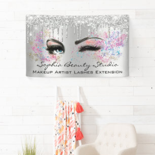 Makeup Artist Eyelashes Gray Drips Silver Blush Banner
