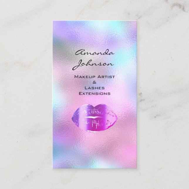 Makeup Artist Eyelashes Kiss LIps Hair Pink Ombre Business Card (Front)