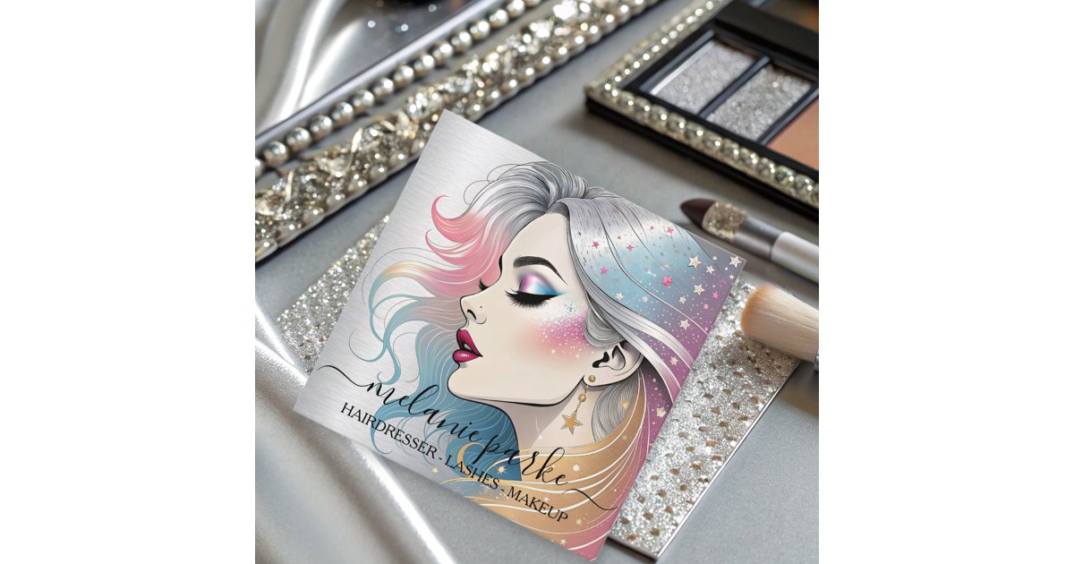 Makeup Artist Eyelashes QR Code Silver Square Business Card | Zazzle