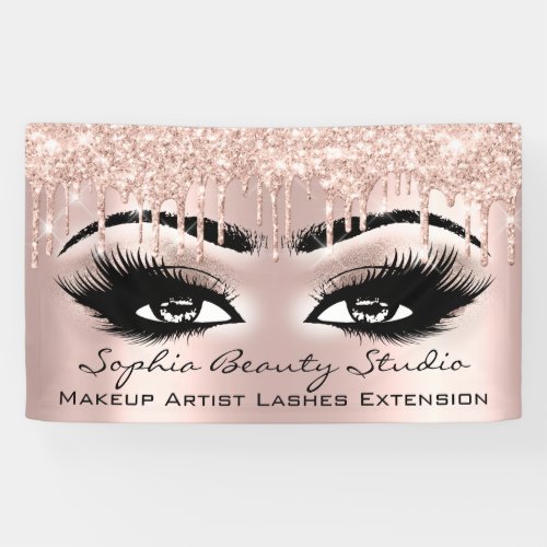 Makeup Artist Eyelashes Rose Drips Blush Glitter Banner