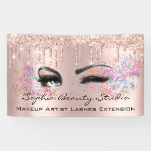 Makeup Artist Eyelashes Rose Drips Pink Glitter Banner