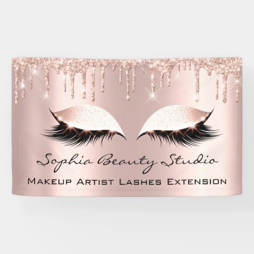 Makeup Artist Eyelashes Rose Drips Pink Glitter Banner