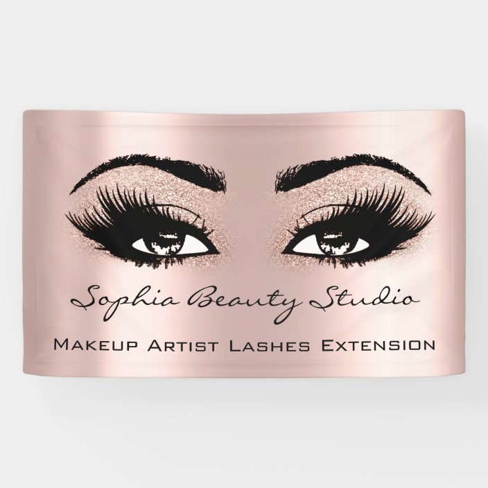 Makeup Artist Eyelashes Rose Gold Pink Glitter Banner 0821