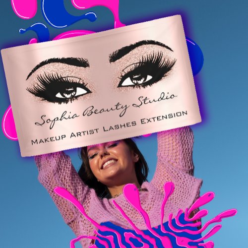 Makeup Artist Eyelashes Rose Gold Pink Glitter Banner