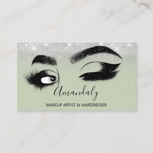 Makeup Artist Eyelashes Silver Gray Mint Brows  Business Card