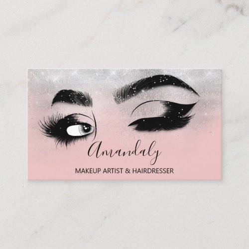 Makeup Artist Eyelashes Silver Pink Gray Brows   Business Card