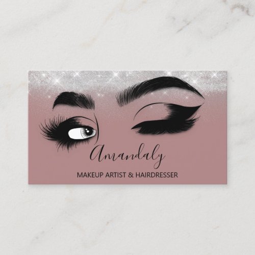 Makeup Artist Eyelashes Silver Rose Gray  Brows Business Card