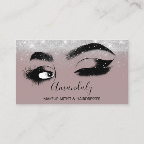 Makeup Artist Eyelashes Silver Rose Gray  Brows Business Card