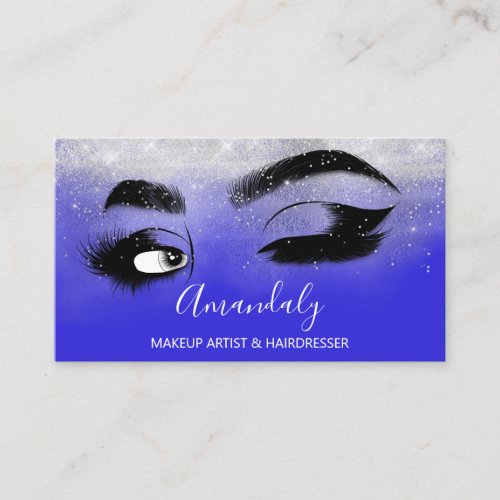 Makeup Artist Eyelashes Silver Royal Blue Brows Business Card