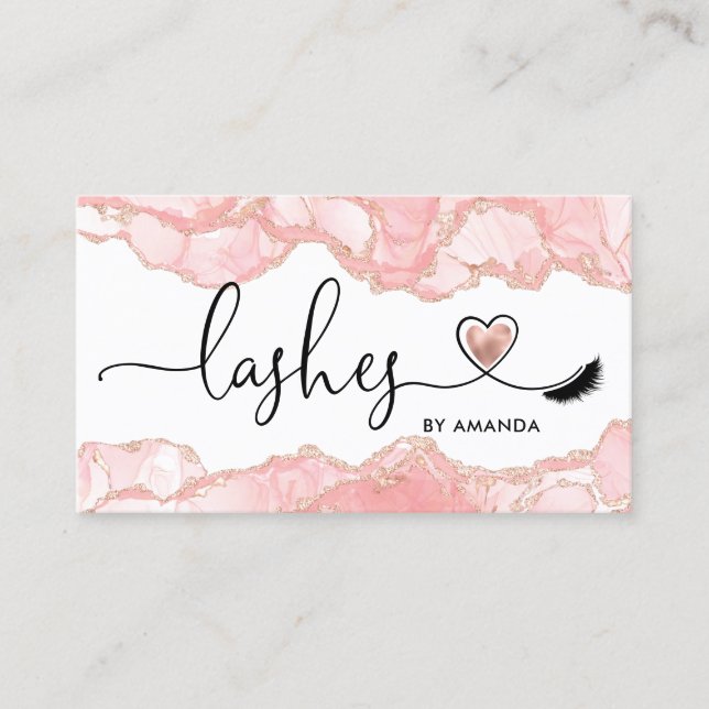 Makeup Artist  Eyes Lashes Blush Pink Agate Busine Business Card (Front)