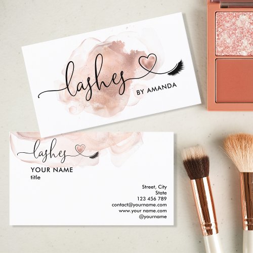 Makeup Artist  Eyes Lashes Blush Pink Watercolor B Business Card