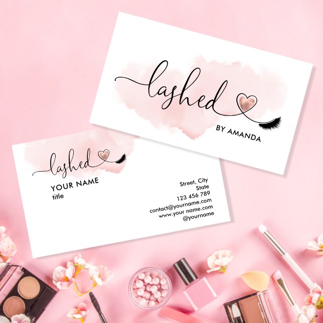 Makeup Artist  Eyes Lashes Blush Pink Watercolor Business Card