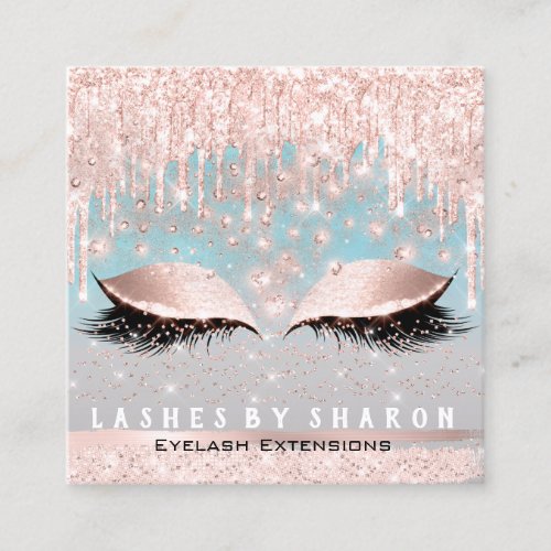 Makeup Artist Eyes Lashes Crystal Drips Rose Blue Square Business Card