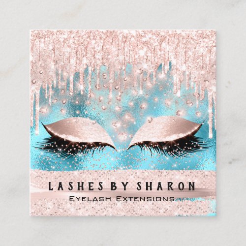 Makeup Artist Eyes Lashes Crystal Drips Rose Bue Square Business Card