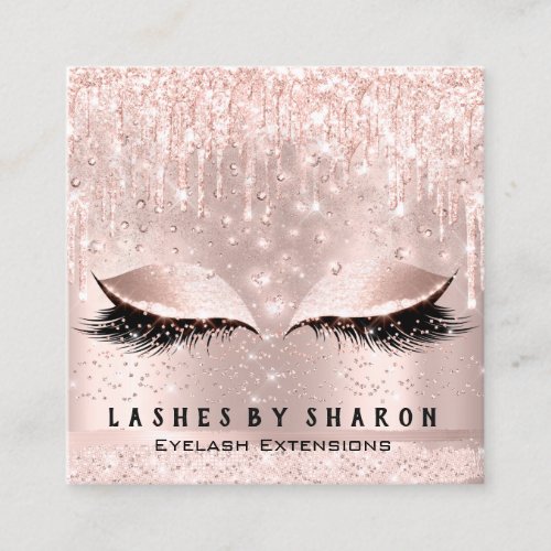 Makeup Artist Eyes Lashes Crystal Drips Rose Glam Square Business Card