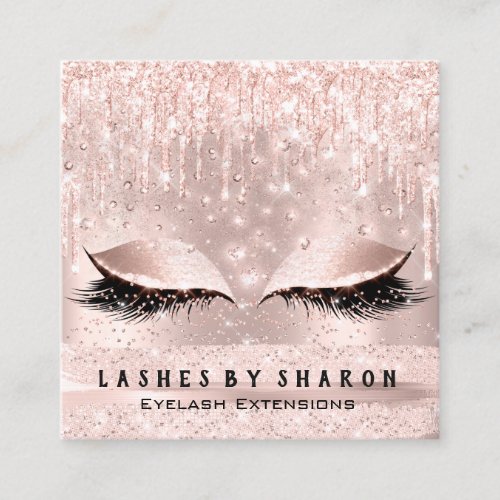 Makeup Artist Eyes Lashes Crystal Drips Rose Spark Square Business Card