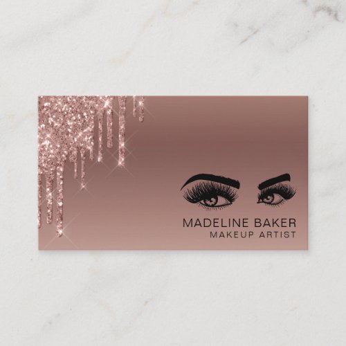 Makeup Artist  Eyes Lashes Dripping Rose Gold Business Card