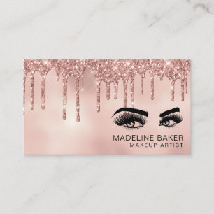 Makeup Artist Eyes Lashes Dripping Rose Gold Business Card