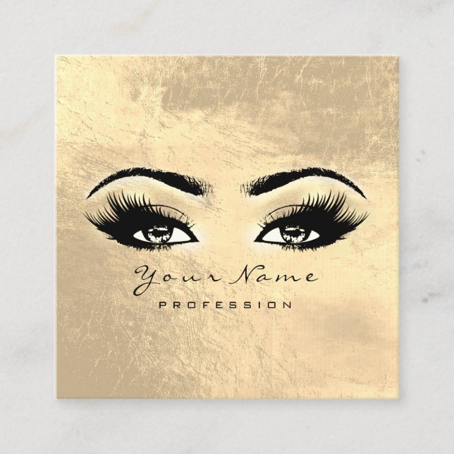 Makeup Artist Eyes Lashes Extension Gold Square Square Business Card (Front)