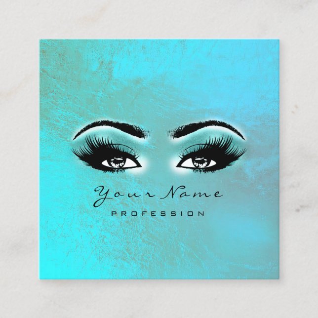 Makeup Artist Eyes Lashes Extension Ocean Blue Square Business Card (Front)