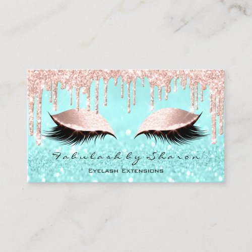 Makeup Artist Eyes Lashes Glitter Drips Rose Blue Business Card