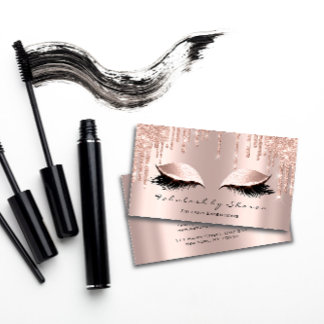 Makeup Artist Eyes Lashes Glitter Drips Rose Gold Business Card
