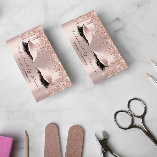 Makeup Artist Eyes Lashes Glitter Drips Rose Gold Business Card