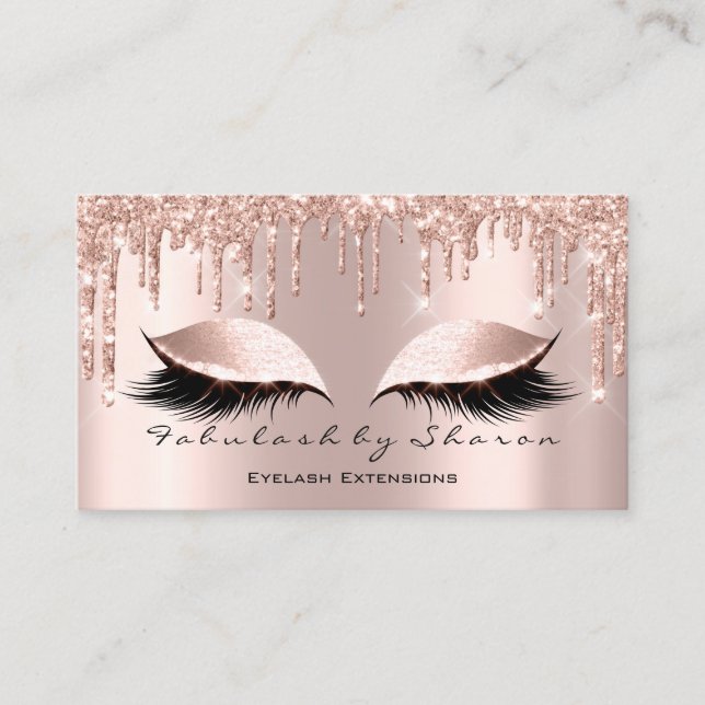 Makeup Artist Eyes Lashes Glitter Drips Rose Spark Business Card (Front)