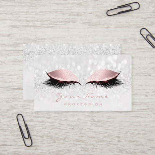 Makeup Artist Eyes Lashes Glitter Pink Blush Gray Business Card