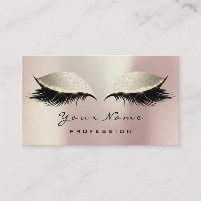 Makeup Artist Eyes Lashes Glitter Pink Ivory Cream Business Card (Front)
