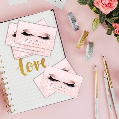Makeup Artist Eyes Lashes Glitter Pink Rose Business Card