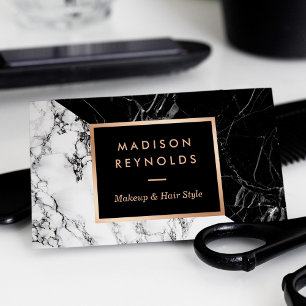 Makeup Artist Fashionable Mixed Black White Marble Business Card