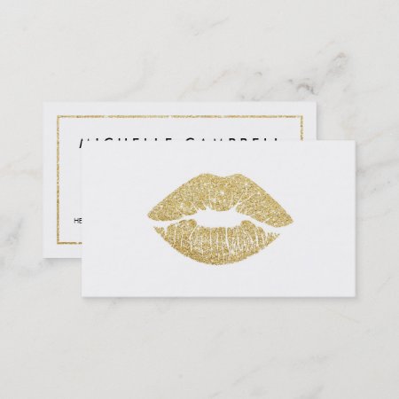 Makeup Artist Faux Glitter Chic Gold Lips Elegant Business Card