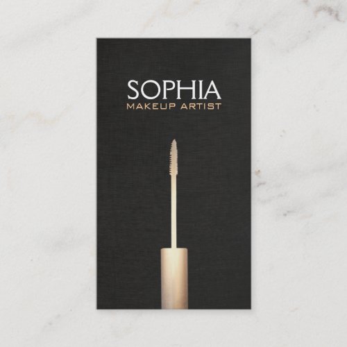 Makeup Artist Gold Mascara On Faux Black Linen 2 Business Card Templates