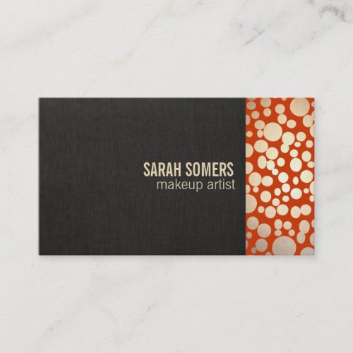 Makeup Artist Faux Gold Leaf  Linen Look Orange Business Card Templates