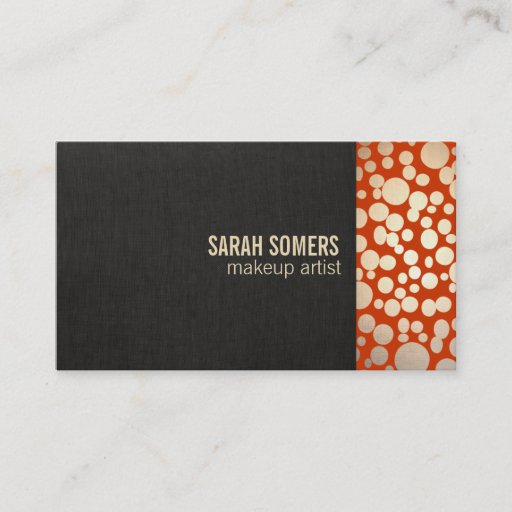 Customizable Makeup Artist Faux Gold Leaf  Linen Look Orange Business Card Templates