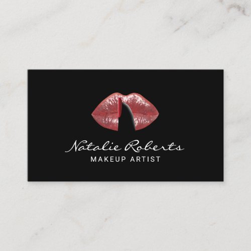 Makeup Artist Finger on Red Lips Beauty Salon Business Card