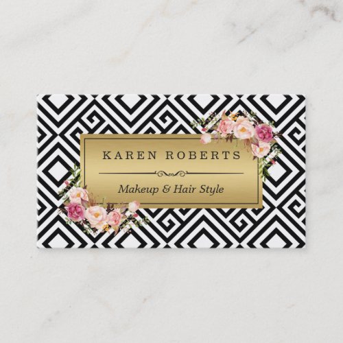 Makeup Artist Floral Gold Abstract Geometric Business Card