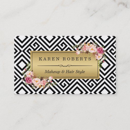 Customizable Makeup Artist Floral Gold Abstract Geometric Business Card