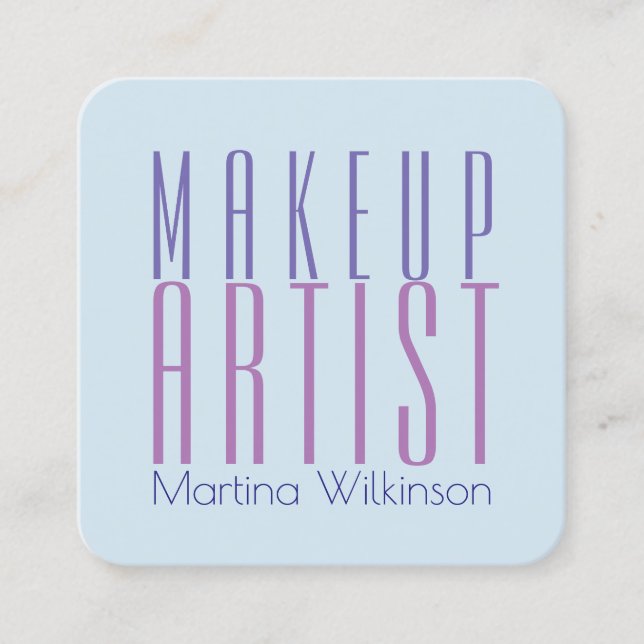 Makeup artist giant text letters cover square business card (Front)